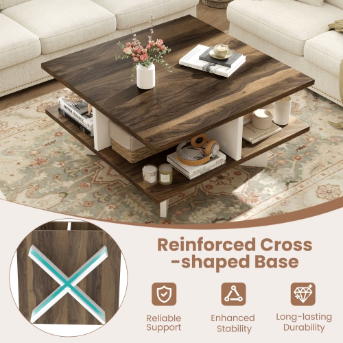 Gymax 2-Tier Square Coffee Table w/ Storage Farmhouse Modern Accent Table Center Table