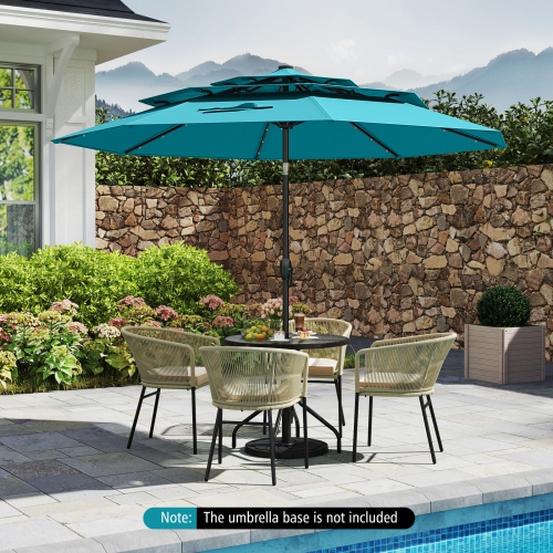Gymax 10 FT Solar Patio Umbrella w/ 32 LED Lights 3-Tier Vented Top Tilt Adjustment