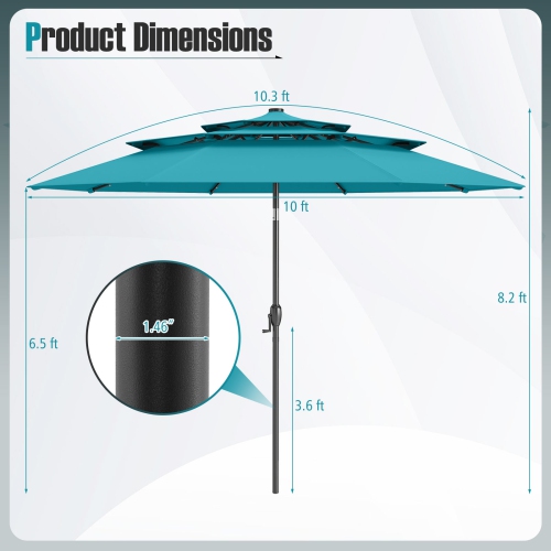 Gymax 10 FT Solar Patio Umbrella w/ 32 LED Lights 3-Tier Vented Top Tilt Adjustment
