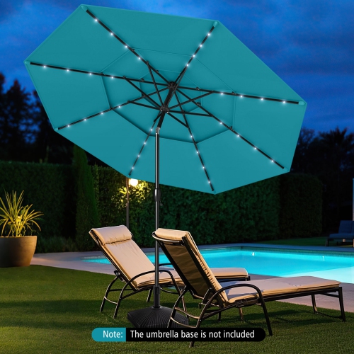 Gymax 10 FT Solar Patio Umbrella w/ 32 LED Lights 3-Tier Vented Top Tilt Adjustment
