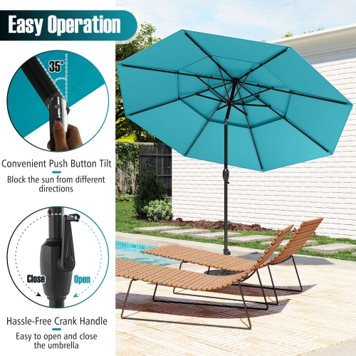 Gymax 10 FT Solar Patio Umbrella w/ 32 LED Lights 3-Tier Vented Top Tilt Adjustment