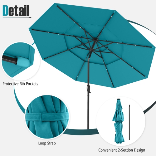 Gymax 10 FT Solar Patio Umbrella w/ 32 LED Lights 3-Tier Vented Top Tilt Adjustment