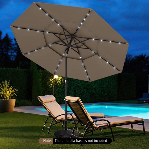 Gymax 10 FT Solar Patio Umbrella w/ 32 LED Lights 3-Tier Vented Top Tilt Adjustment