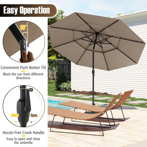 Gymax 10 FT Solar Patio Umbrella w/ 32 LED Lights 3-Tier Vented Top Tilt Adjustment