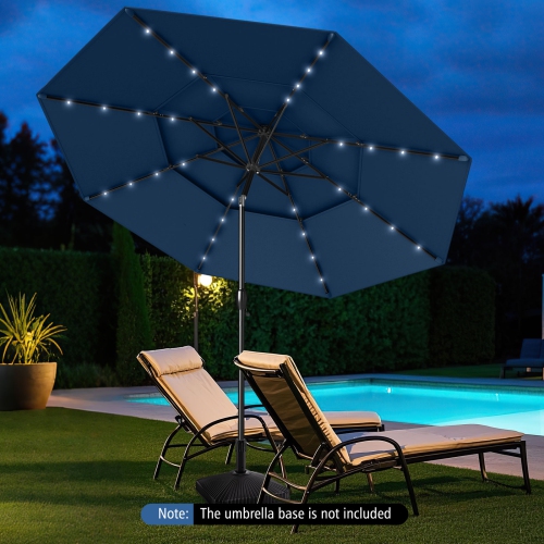 Gymax 10 FT Solar Patio Umbrella w/ 32 LED Lights 3-Tier Vented Top Tilt Adjustment