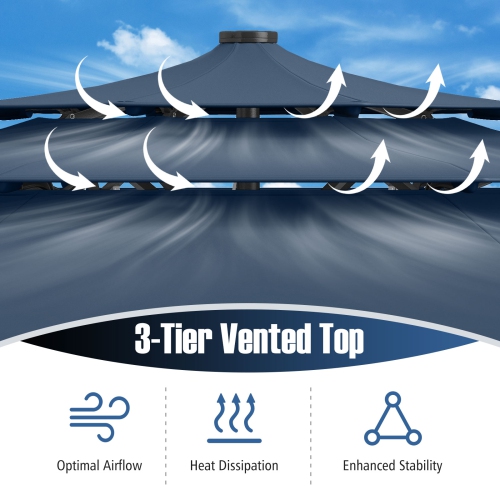 Gymax 10 FT Solar Patio Umbrella w/ 32 LED Lights 3-Tier Vented Top Tilt Adjustment