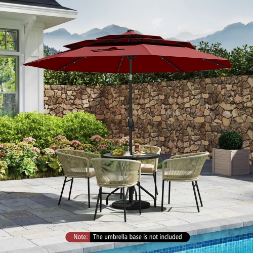 Gymax 10 FT Solar Patio Umbrella w/ 32 LED Lights 3-Tier Vented Top Tilt Adjustment