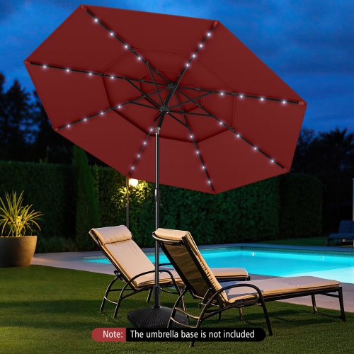 Gymax 10 FT Solar Patio Umbrella w/ 32 LED Lights 3-Tier Vented Top Tilt Adjustment