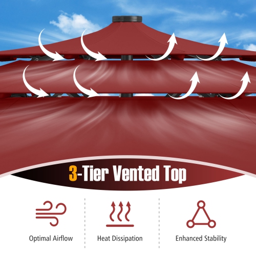 Gymax 10 FT Solar Patio Umbrella w/ 32 LED Lights 3-Tier Vented Top Tilt Adjustment