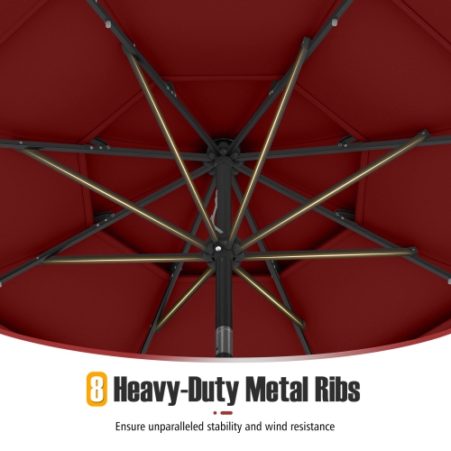 Gymax 10 FT Solar Patio Umbrella w/ 32 LED Lights 3-Tier Vented Top Tilt Adjustment