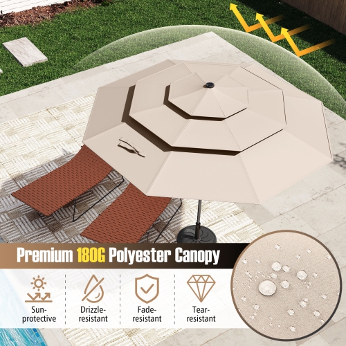 Gymax 10 FT Solar Patio Umbrella w/ 32 LED Lights 3-Tier Vented Top Tilt Adjustment