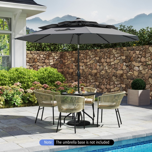 Gymax 10 FT Solar Patio Umbrella w/ 32 LED Lights 3-Tier Vented Top Tilt Adjustment