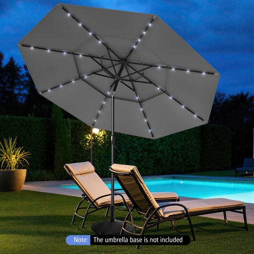 Gymax 10 FT Solar Patio Umbrella w/ 32 LED Lights 3-Tier Vented Top Tilt Adjustment