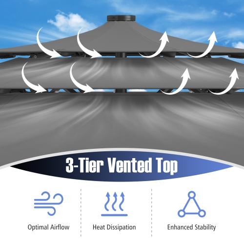 Gymax 10 FT Solar Patio Umbrella w/ 32 LED Lights 3-Tier Vented Top Tilt Adjustment