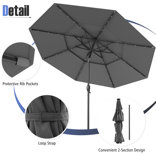 Gymax 10 FT Solar Patio Umbrella w/ 32 LED Lights 3-Tier Vented Top Tilt Adjustment