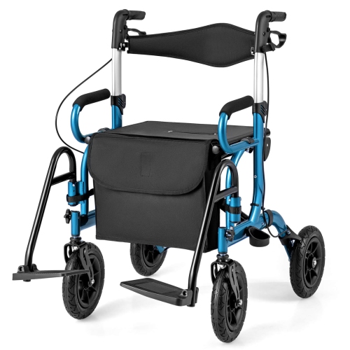 Goplus 2-in-1 Rollator Walker for Seniors with Seat 9" Pneumatic Tires for All Terrain Black/Red/Navy