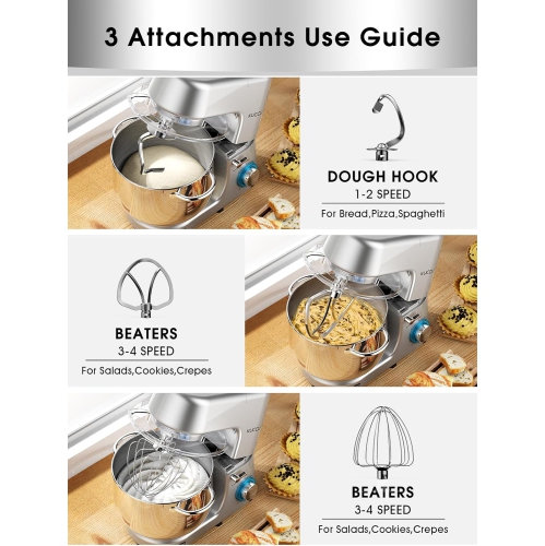 KUCCU Stand Mixer - 9.5 Qt 660W 6-Speed Tilt-Head Kitchen Food Dough Mixer with Dough Hook, Flat Beater & Wire Whisk