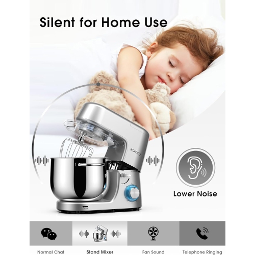KUCCU Stand Mixer - 9.5 Qt 660W 6-Speed Tilt-Head Kitchen Food Dough Mixer with Dough Hook, Flat Beater & Wire Whisk