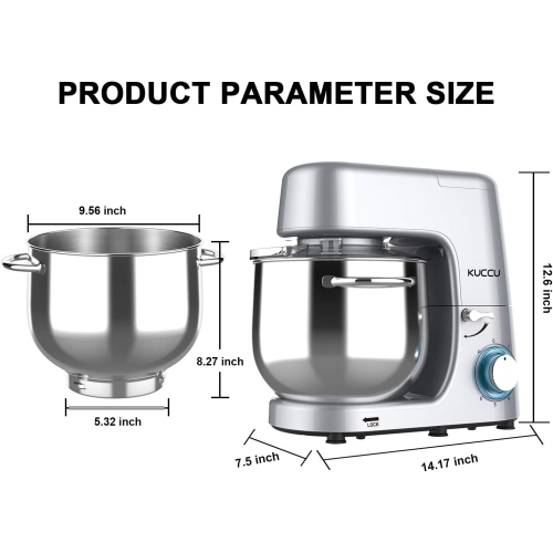 KUCCU Stand Mixer - 9.5 Qt 660W 6-Speed Tilt-Head Kitchen Food Dough Mixer with Dough Hook, Flat Beater & Wire Whisk