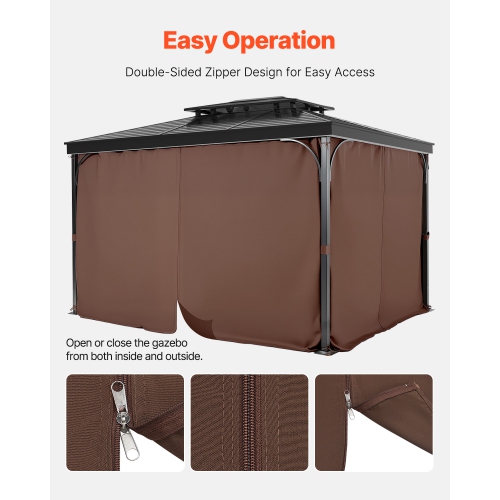 VEVOR 12' x 12' x 6.9' Gazebo Curtains Outdoor, 4-Panel Sidewall Gazebo Privacy Curtains with Zippers, Outdoor Curtain Replacement for Patio Canopy,