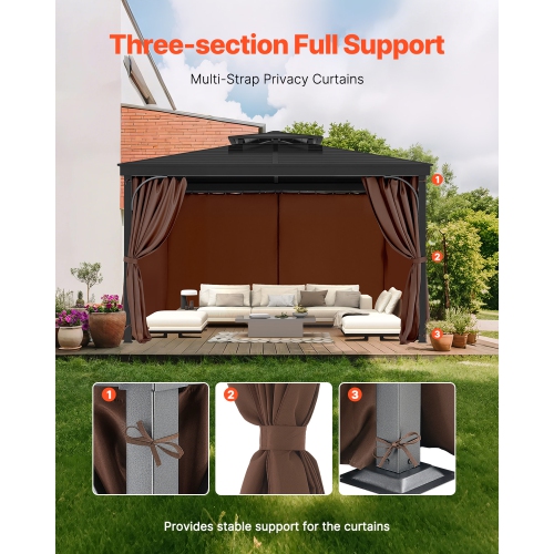 VEVOR 12' x 12' x 6.9' Gazebo Curtains Outdoor, 4-Panel Sidewall Gazebo Privacy Curtains with Zippers, Outdoor Curtain Replacement for Patio Canopy,