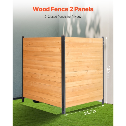 VEVOR 38" W x 42" L Wood Privacy Fence, 2 Panel Solid Air Conditioner Fence Screen, Pool Equipment Enclosure with Metal Stakes, Easy DIY