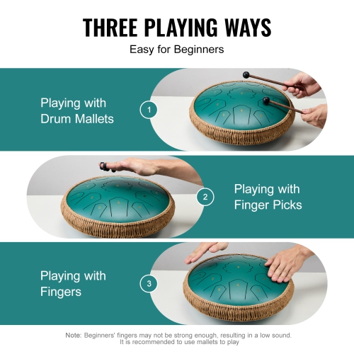 VEVOR 14 in & 15 Notes Steel Tongue Drum, Rain Drum for Outside Garden, C Major Key, Tank Drum with 2 Mallets & Carry Bag, Hand Pan Drum Percussion