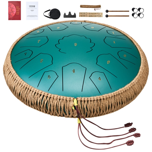 VEVOR 14 in & 15 Notes Steel Tongue Drum, Rain Drum for Outside Garden, C Major Key, Tank Drum with 2 Mallets & Carry Bag, Hand Pan Drum Percussion