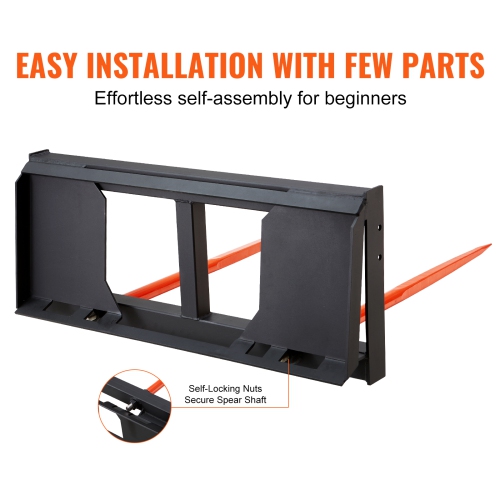 VEVOR 49" Hay Spear, Bale Spears 3000lbs Loading Capacity, Skid Steer Loader Tractor Attachment 2pcs Spears, Quick Attach Spike Forks