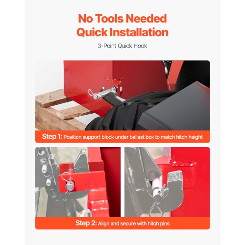 VEVOR 800lbs Capacity Ballast Box, 3-Point Category 1 Tractor Ballast, for 2 Inch Hitch Receiver, Heavy-Duty Steel 4.3 ft³ Large Volume Loader