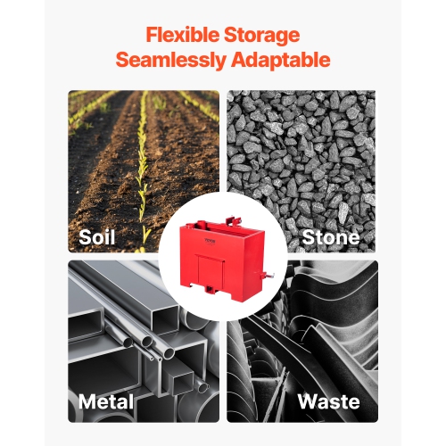 VEVOR 800lbs Capacity Ballast Box, 3-Point Category 1 Tractor Ballast, for 2 Inch Hitch Receiver, Heavy-Duty Steel 4.3 ft³ Large Volume Loader