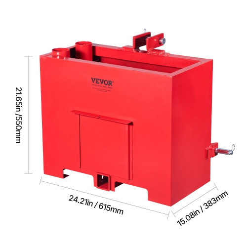 VEVOR 800lbs Capacity Ballast Box, 3-Point Category 1 Tractor Ballast, for 2 Inch Hitch Receiver, Heavy-Duty Steel 4.3 ft³ Large Volume Loader