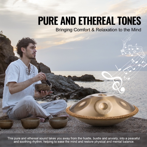 VEVOR 22 in & 9 Notes Handpan Drum, D Minor Hand Drum, Hand Pan Drum Instrument with Mallets, 440Hz Handpan Stand & Carry Bag, Steel Healing Sound