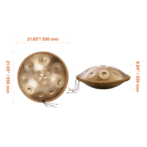 VEVOR 22 in & 9 Notes Handpan Drum, D Minor Hand Drum, Hand Pan Drum Instrument with Mallets, 440Hz Handpan Stand & Carry Bag, Steel Healing Sound