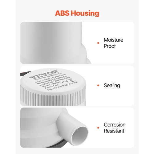 VEVOR 1600 GPH Livewell Pump for Boat, 12V Straight Livewell Aerator Pump with Dual Inlet, ABA Housing & Detachable Motor Cartridge,