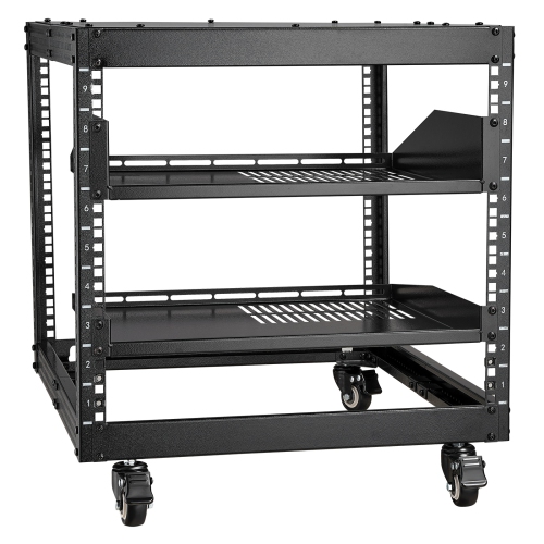 VEVOR 9U Open Frame Server Rack, 23''-40'' Adjustable Depth, Free Standing or Wall Mount Network Server Rack with 360° Casters, Heavy Duty 4 Post