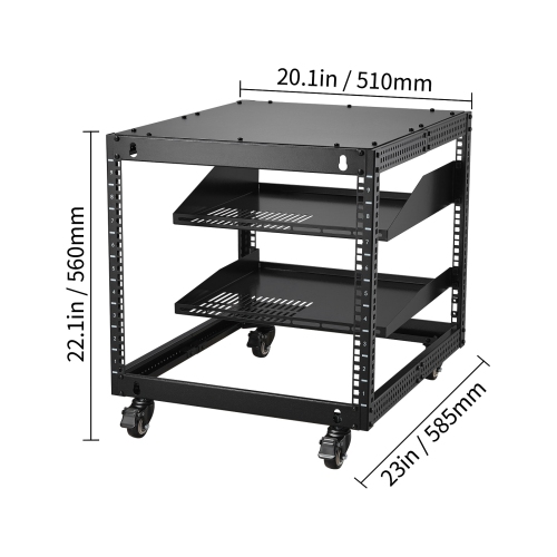 VEVOR 9U Open Frame Server Rack, 23''-40'' Adjustable Depth, Free Standing or Wall Mount Network Server Rack with 360° Casters, Heavy Duty 4 Post