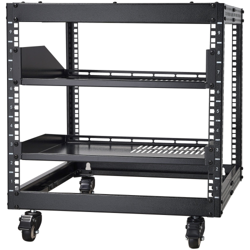VEVOR 9U Open Frame Server Rack, 23''-40'' Adjustable Depth, Free Standing or Wall Mount Network Server Rack with 360° Casters, Heavy Duty 4 Post