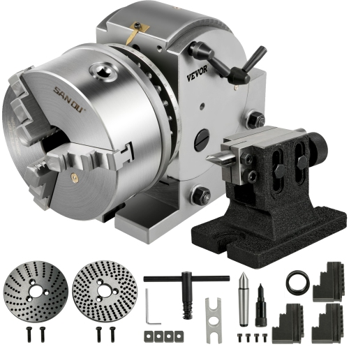 VEVOR BS-1 Dividing Head Dividing Head Set 6" 3-jaw Chuck Semi Universal Milling Set with 6" Chuck+Tailstock+Dividing Plates for Milling Grinding