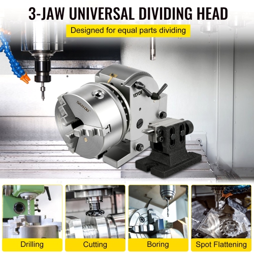 VEVOR BS-1 Dividing Head Dividing Head Set 6" 3-jaw Chuck Semi Universal Milling Set with 6" Chuck+Tailstock+Dividing Plates for Milling Grinding