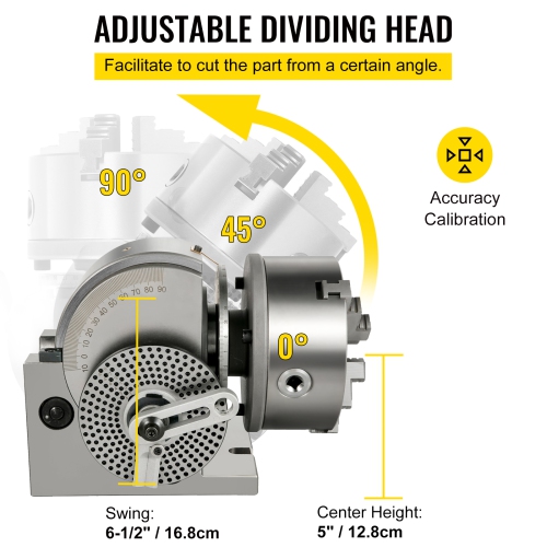 VEVOR BS-1 Dividing Head Dividing Head Set 6" 3-jaw Chuck Semi Universal Milling Set with 6" Chuck+Tailstock+Dividing Plates for Milling Grinding