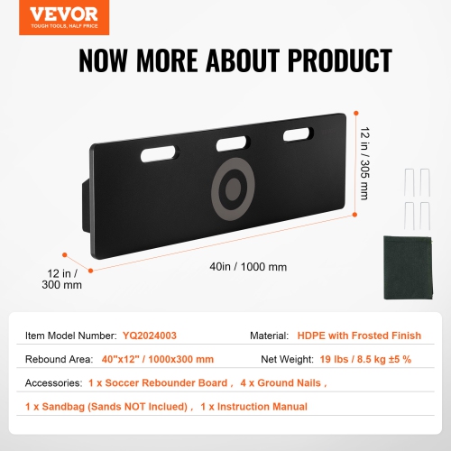 VEVOR 40"X12" Soccer Rebounder Board, Portable Soccer Wall with 2 Angles Rebound, Foldable HDPE Kickback Rebound Board, Soccer Training Equipment for