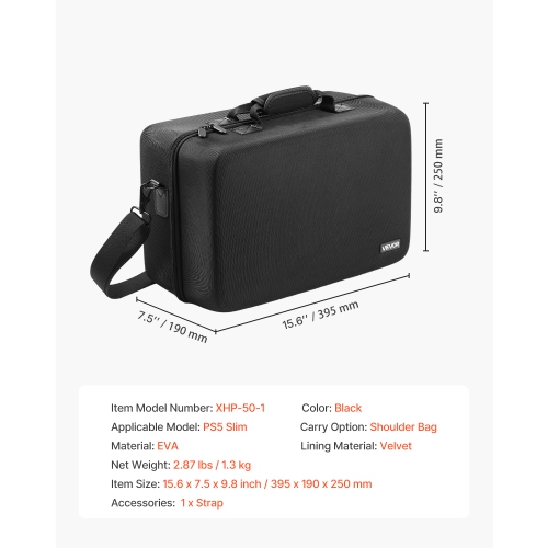 VEVOR PS5 Carrying Case, Travel Bag for Playstation 5 Slim Shockproof EVA, Soft Interior Lining & Padded Dividers for Extra Protection,Spacious