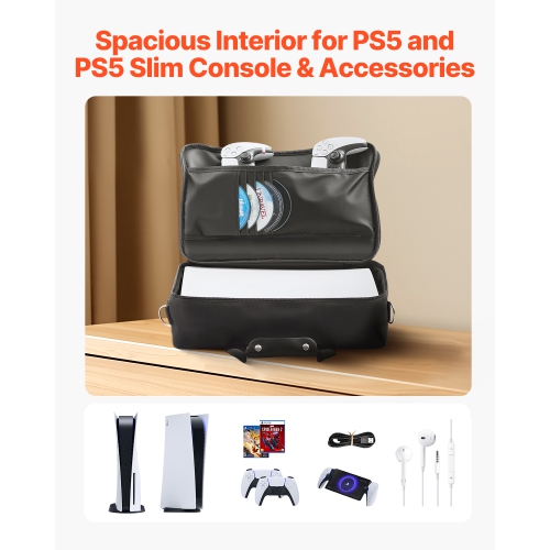 VEVOR PS5 Carrying Case, Travel Bag for Playstation 5 & PS5 Slim Waterproof Nylon, Soft Interior Lining & Padded Dividers for Extra Protection,