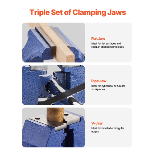 VEVOR Heavy Duty Bench Vise, 6-1/2" Jaw Width, 5" Max Jaw Opening Multi-Purpose Ductile Iron Bench Vise with Anvil, 360° Swivel Base Head, 3" Throat,