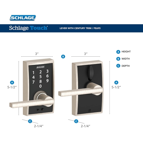 Schlage Touch Century Lock with Latitude Lever FE695 CEN 716 LAT