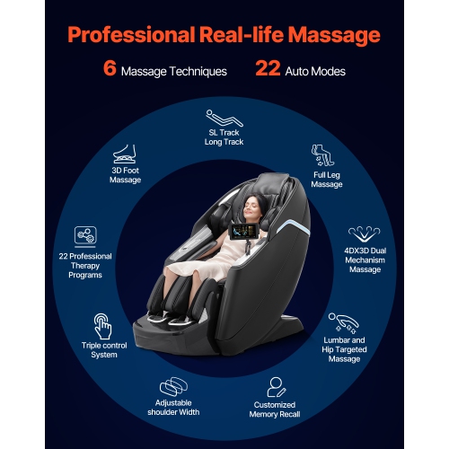 VEVOR Dual-Core 4D+3D Full Body Massage Chair, with Extended SL Track, Deep Yoga Stretch, Electric Extendable Footrest, TFT, AI Voice Control, Heat,