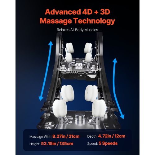 VEVOR Dual-Core 4D+3D Full Body Massage Chair, with Extended SL Track, Deep Yoga Stretch, Electric Extendable Footrest, TFT, AI Voice Control, Heat,