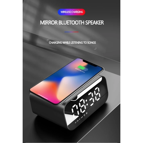4 in 1 Wireless Phone Charging Station, Smart Digital Alarm Clock, Bluetooth Speaker, FM Radio for Bedroom and Office