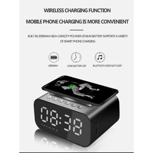 4 in 1 Wireless Phone Charging Station, Smart Digital Alarm Clock, Bluetooth Speaker, FM Radio for Bedroom and Office